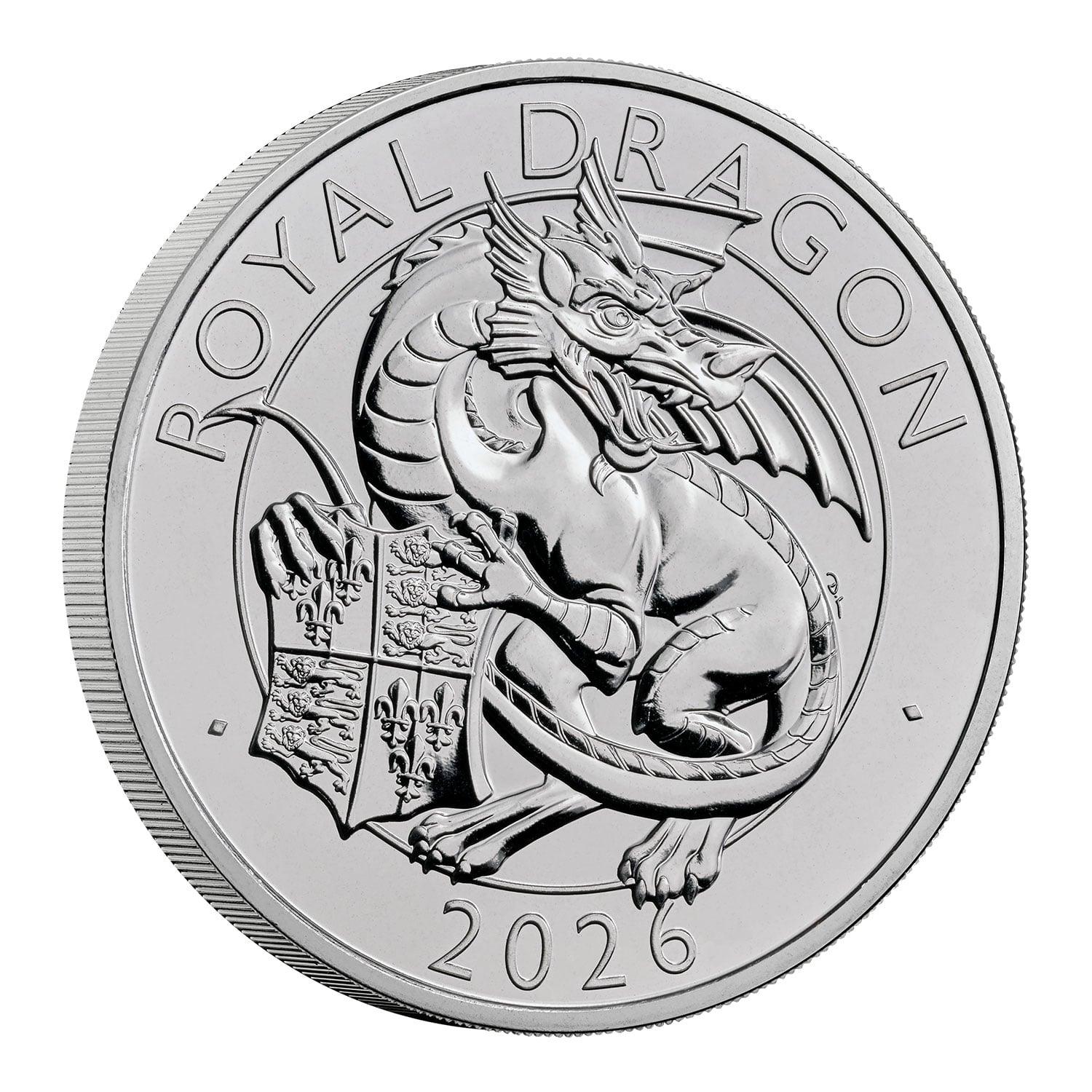 uk26rdbu-the-royal-tudor-beasts-the-royal-dragon-2026-uk-5-brilliant-uncirculated-coin-reverse-with-edge The Royal Tudor Beasts The Royal Dragon 2026 UK £5 Brilliant Uncirculated Coin - Image 1